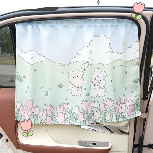 Foldable car side window sun shade with suction cups and heat blocking, foldable for storage