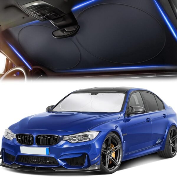 Foldable reflective car sun shade for windshield, polyester material, foldable design 